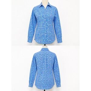 Andrew McMullan Shirt Womens 8 Blue Floral Gingham Button Up Artsy VTG USA Made